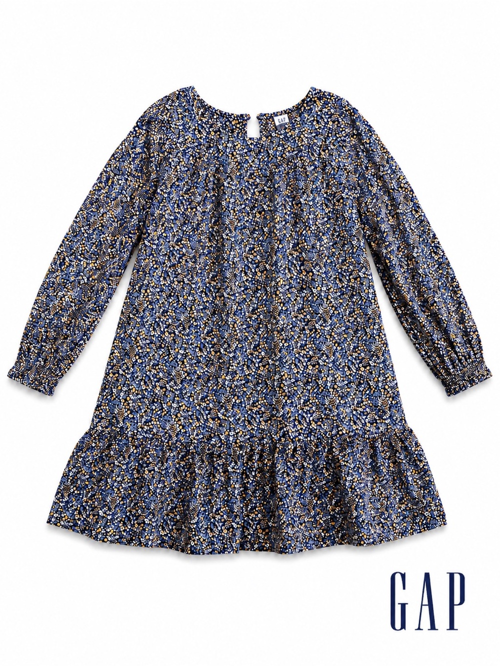 GAP Blue and Yellow Floral Ruffle-Hem Casual Dress - Size S